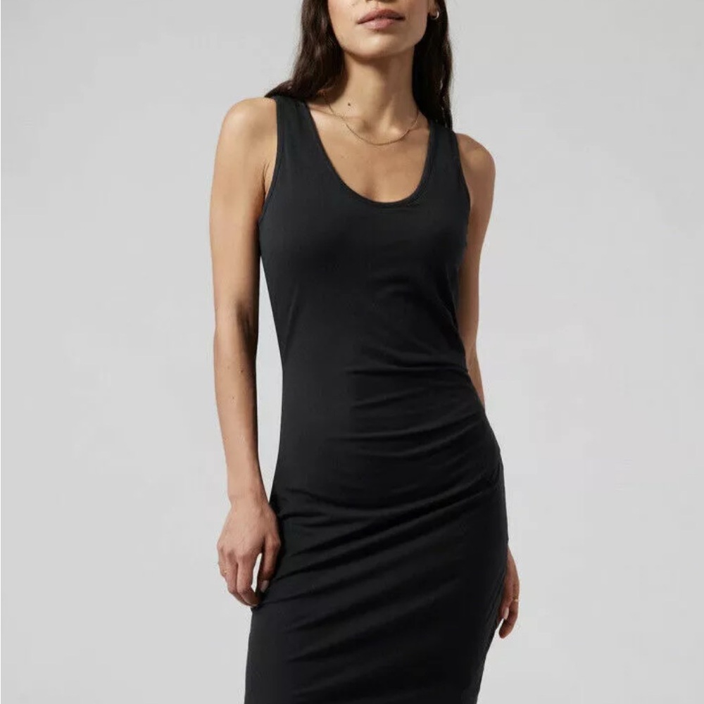 Athleta Della Black Ruched Athlesure Tank Dress Size Large $89